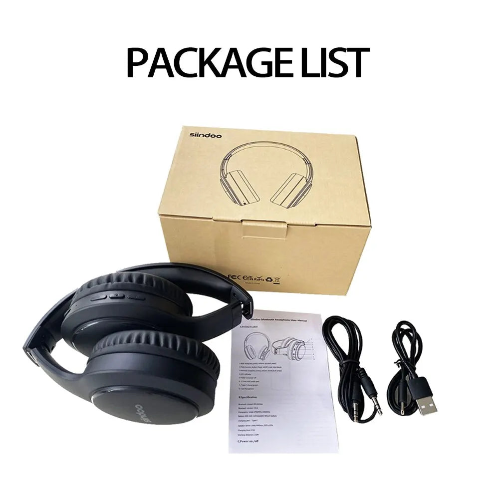 Cuffie Wireless Bluetooth Pieghevoli Siindoo JH919, Auricolari Stereo Super Bass con Riduzione del Rumore e Microfono per Laptop, PC e TV