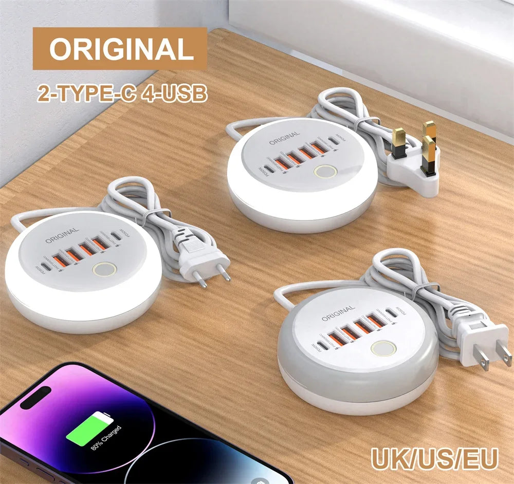 Multipresa/Hub di Ricarica da 50W con Porte Multiple USB-C e Presa Type-C per Ricarica Rapida su Muro. Adattatore USB Veloce per iPhone 12, 13 e Smartphone. ⚡