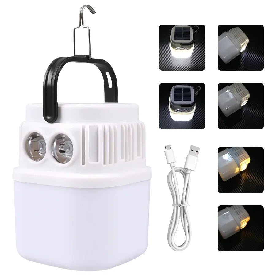 Lanterna LED 500W portatile, ricarica USB, con display carica, lampada d'emergenza per campeggio e pesca.