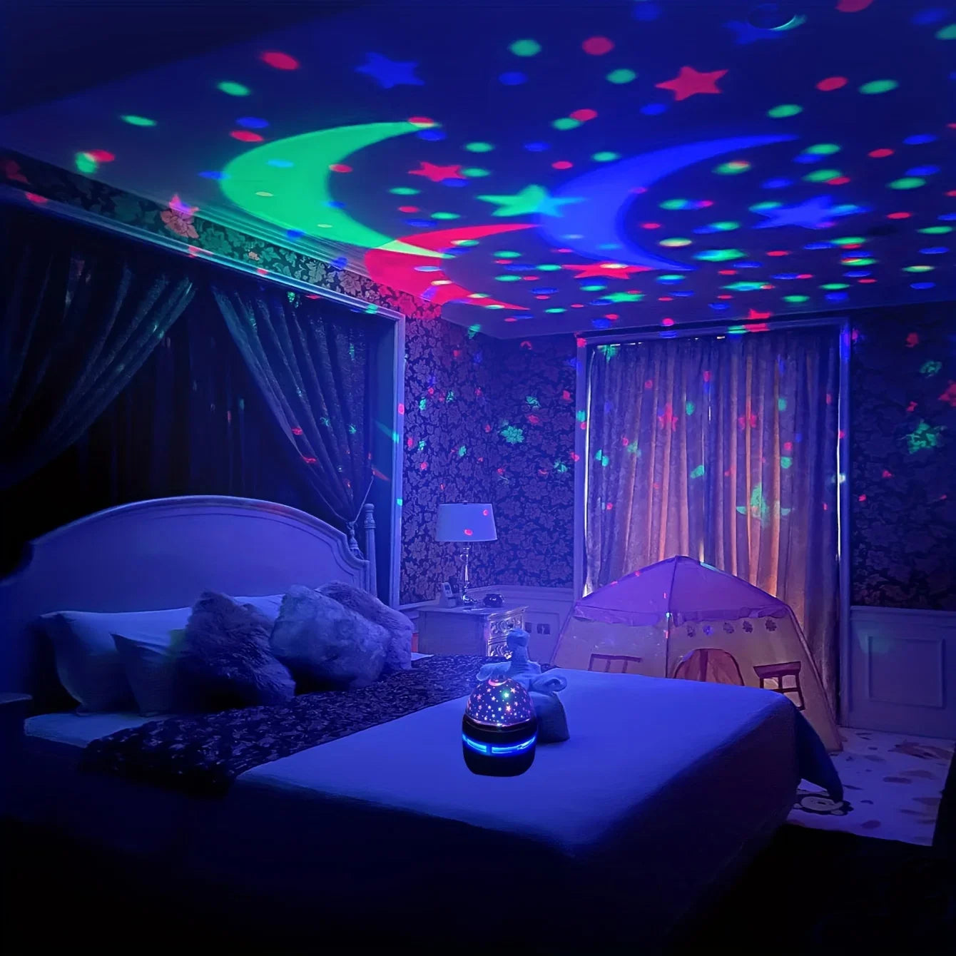 Lampada da atmosfera per camera da letto a LED colorata con cielo stellato, sfera magica rotante, stella notturna, camera da letto, per la decorazione domestica