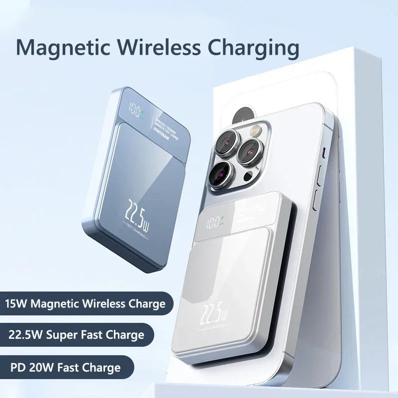 Power Bank Magnetico da con Ricarica Veloce Wireless da 20W, Batteria Portatile per iPhone 15, 14, 13, 12, Samsung S23, S22 e Xiaomi.