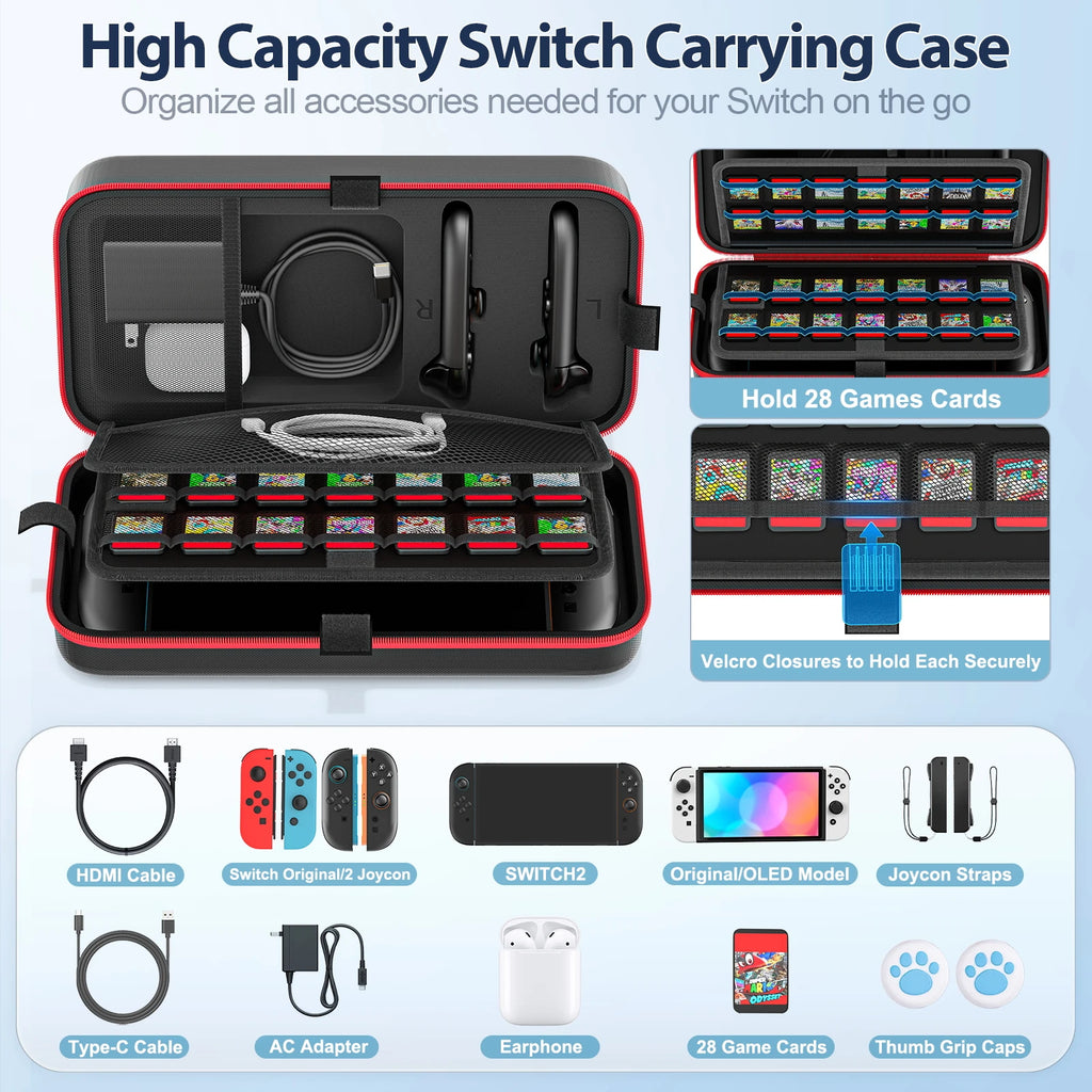 Borsa / Custodia da trasporto da viaggio di grandi dimensioni, anti-graffio e impermeabile, per console Nintendo Switch, Switch Originale e Switch OLED.