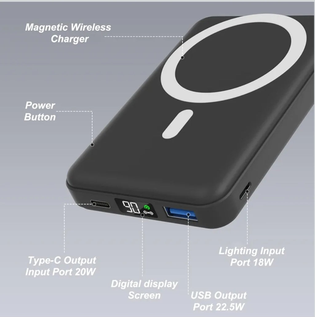 Power Bank per iphone, 10000mAh per Magsafe Powerbank Magnetico Caricabatterie Portatile Wireless PD 22.5W Ricarica Rapida Batteria Esterna per iPhone 17/15/14/13/12/Mini/Pro/Pro Max