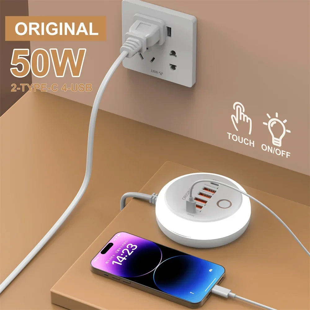 Multipresa/Hub di Ricarica da 50W con Porte Multiple USB-C e Presa Type-C per Ricarica Rapida su Muro. Adattatore USB Veloce per iPhone 12, 13 e Smartphone. ⚡