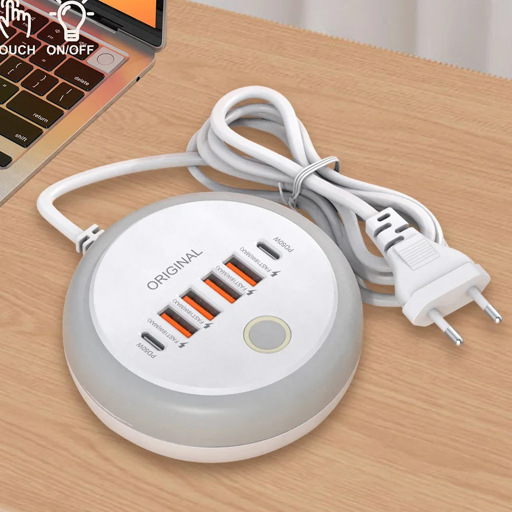 Multipresa/Hub di Ricarica da 50W con Porte Multiple USB-C e Presa Type-C per Ricarica Rapida su Muro. Adattatore USB Veloce per iPhone 12, 13 e Smartphone. ⚡