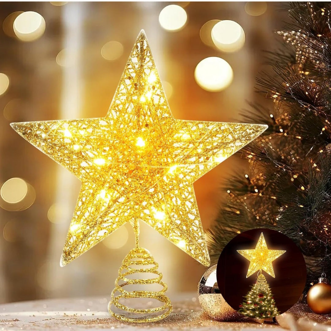 Stella Albero di Natale, Puntale Albero di Natale Luminoso, Stella di Natales Luminosa, Stelle Alber di Natales con Luci, Decorazioni a LED per Festival, Feste, Matrimoni, Compleanni (A)