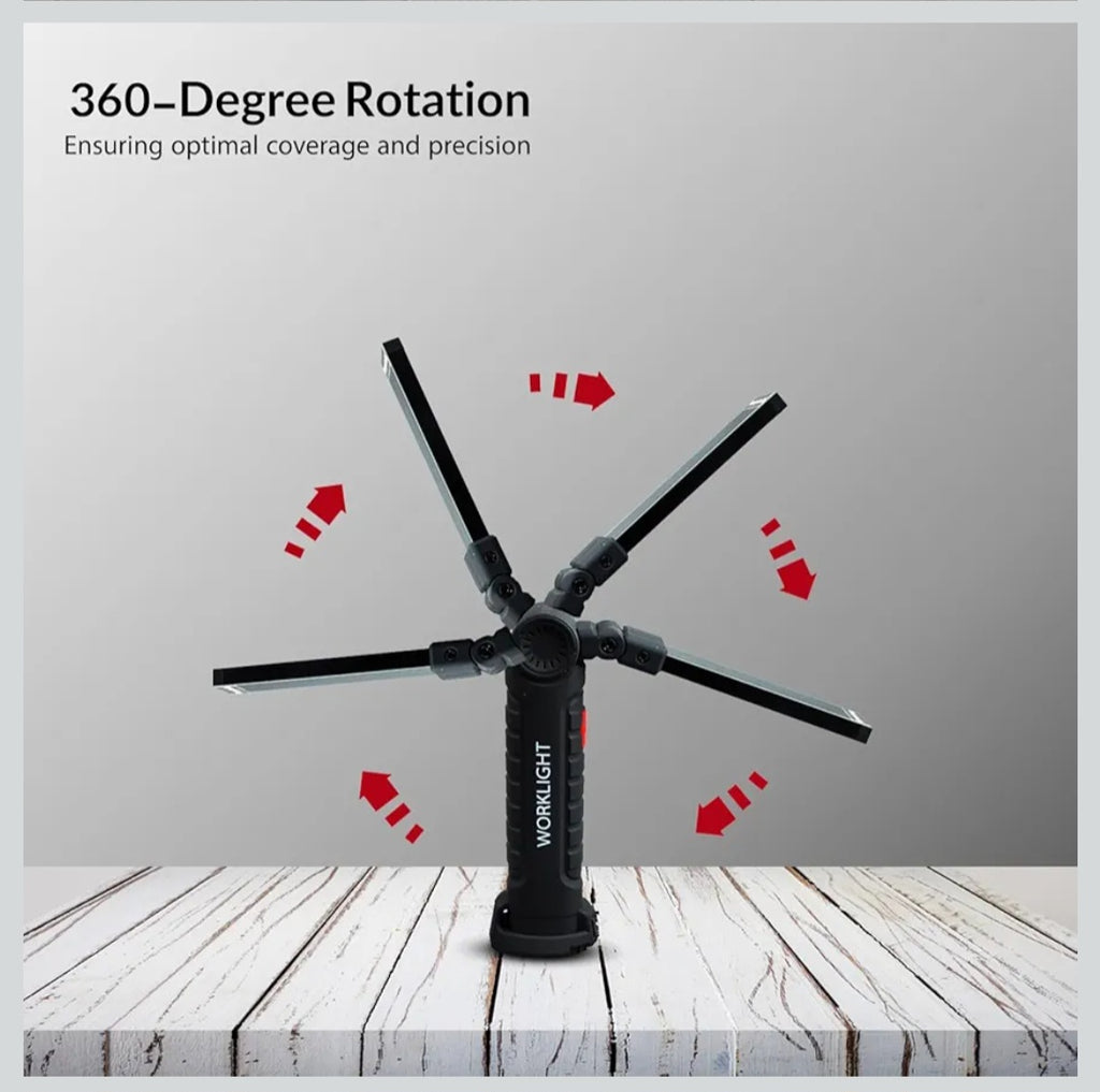 Lampade da Lavoro LED Ricaricabili – Confezione da 2, Base Magnetica, COB LED 360°, 5 Modalità, IP44 Impermeabile, Torcia Portatile per Lavoro, Fai-da-te, Campeggio, Auto (Confezione da 2)