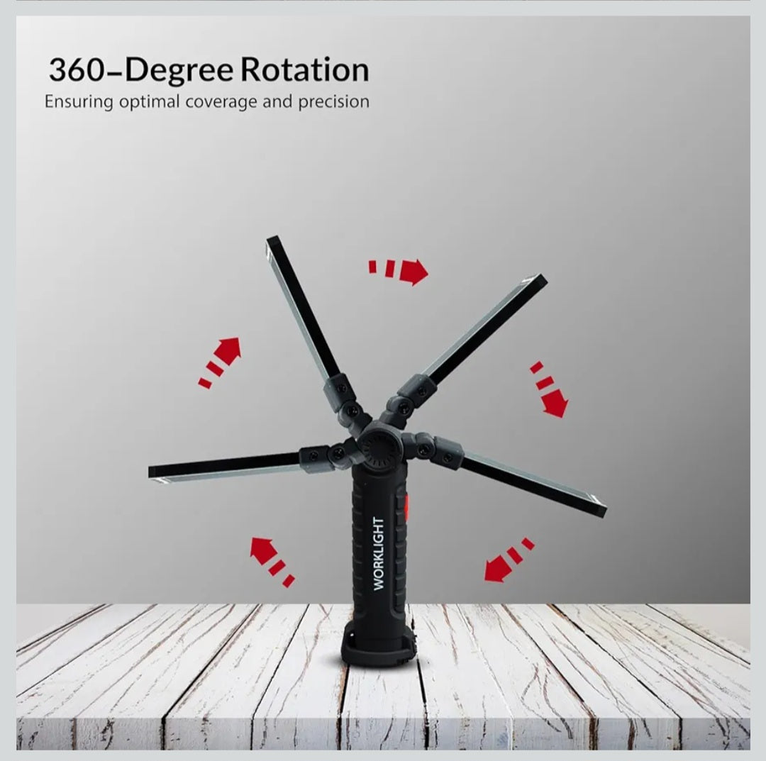 Lampade da Lavoro LED Ricaricabili – Confezione da 2, Base Magnetica, COB LED 360°, 5 Modalità, IP44 Impermeabile, Torcia Portatile per Lavoro, Fai-da-te, Campeggio, Auto (Confezione da 2)