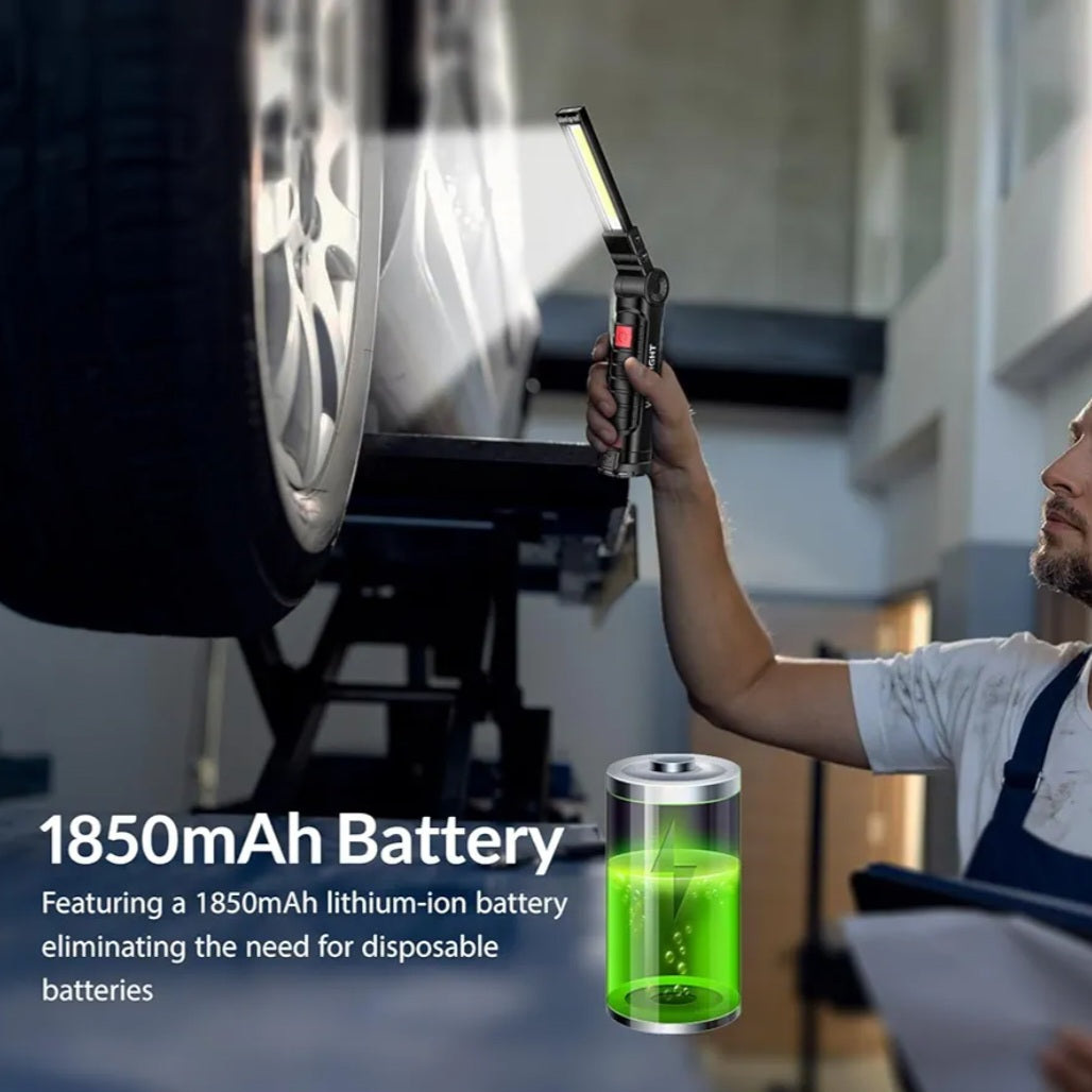 Lampade da Lavoro LED Ricaricabili – Confezione da 2, Base Magnetica, COB LED 360°, 5 Modalità, IP44 Impermeabile, Torcia Portatile per Lavoro, Fai-da-te, Campeggio, Auto (Confezione da 2)