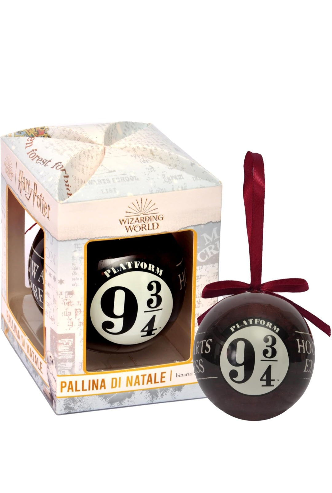 Sfera ornamentale Harry Potter Binario 9 3/4 (Ø7,5cm) originale Wizarding World con nastro in tessuto per albero di Natale in giftbox