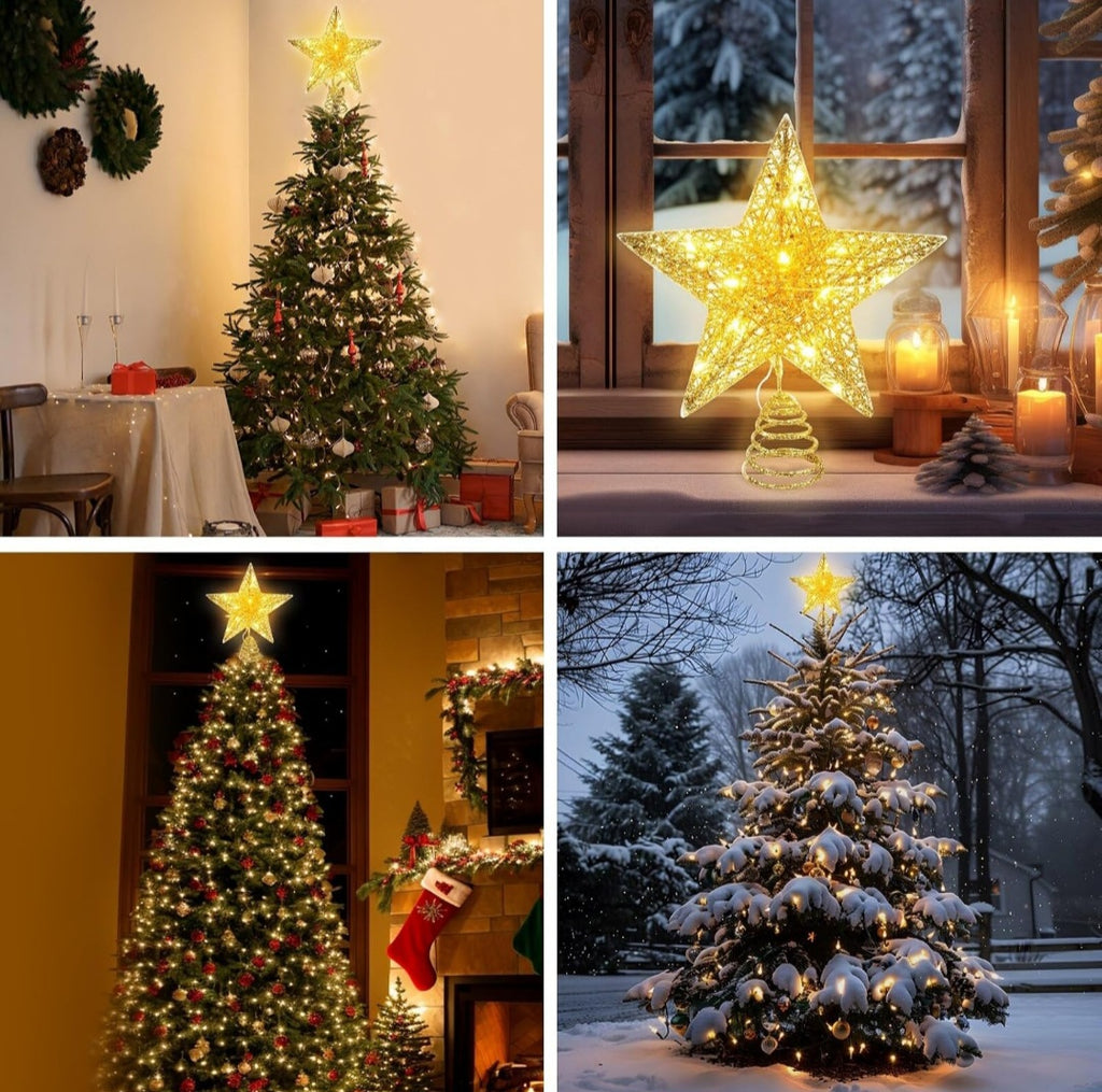 Stella Albero di Natale, Puntale Albero di Natale Luminoso, Stella di Natales Luminosa, Stelle Alber di Natales con Luci, Decorazioni a LED per Festival, Feste, Matrimoni, Compleanni (A)