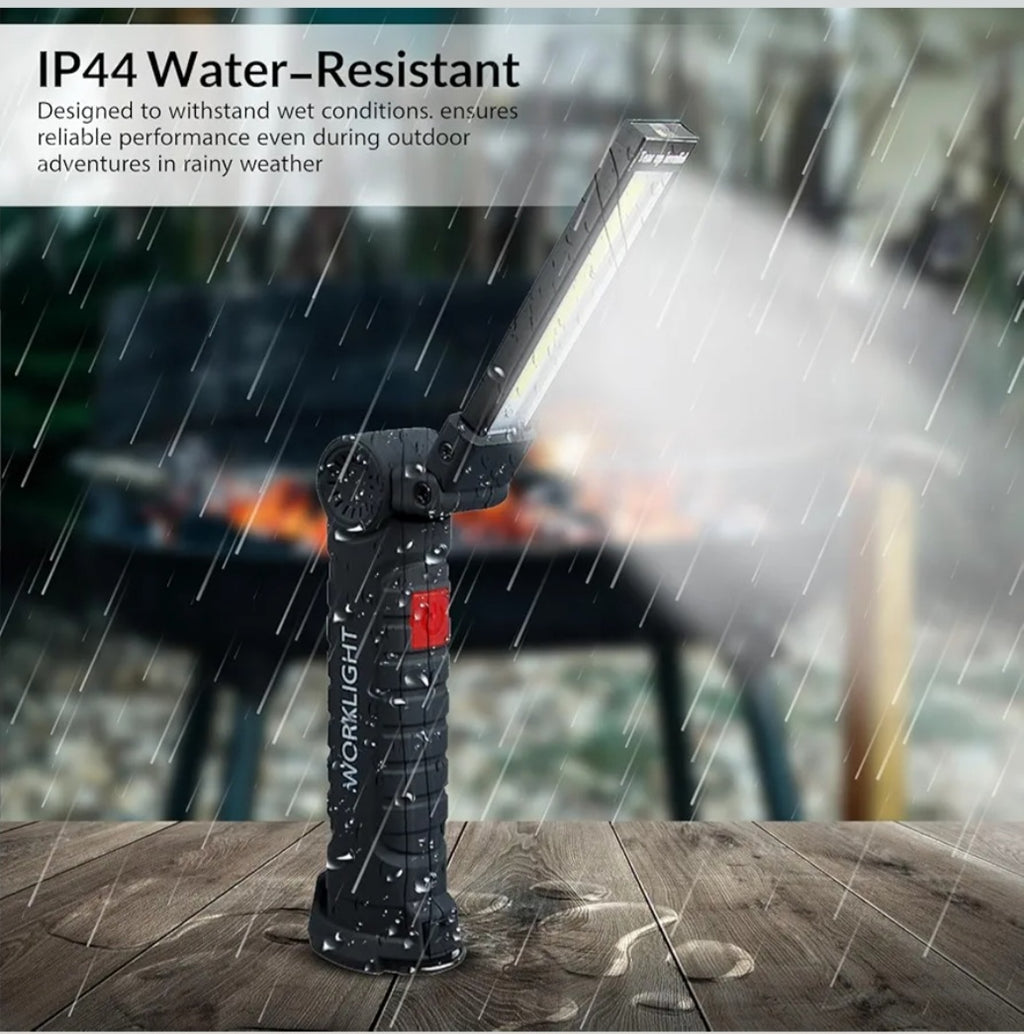 Lampade da Lavoro LED Ricaricabili – Confezione da 2, Base Magnetica, COB LED 360°, 5 Modalità, IP44 Impermeabile, Torcia Portatile per Lavoro, Fai-da-te, Campeggio, Auto (Confezione da 2)