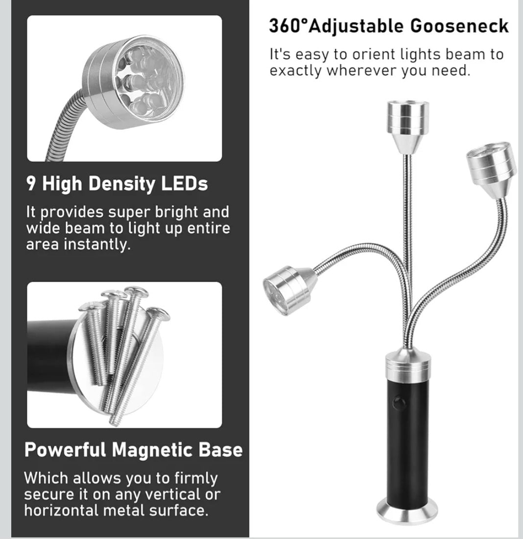 Lampada Barbecue Magnetica Accessori Barbecue BBQ 360 Gradi Regolabile con Scatola Portaoggetti per Lotus Grill Barbecue Carbonella Griglia Barbecue Lettura Lavoro Riparazione | Nero