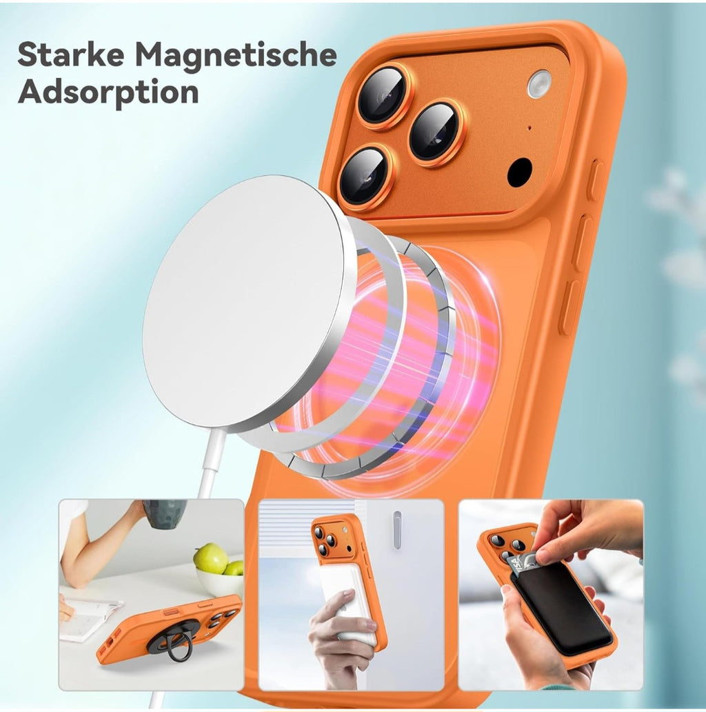 Magnetica Cover per iPhone 17 Pro Compatibile con MagSafe Custodia Traslucida Opaca Posteriore Sottile Antiurto Protettiva Case, Anti-impronta Resistente ai Graffi Case Arancione