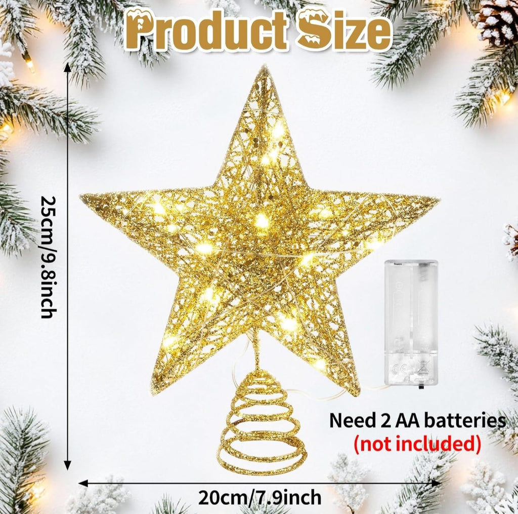 Stella Albero di Natale, Puntale Albero di Natale Luminoso, Stella di Natales Luminosa, Stelle Alber di Natales con Luci, Decorazioni a LED per Festival, Feste, Matrimoni, Compleanni (A)